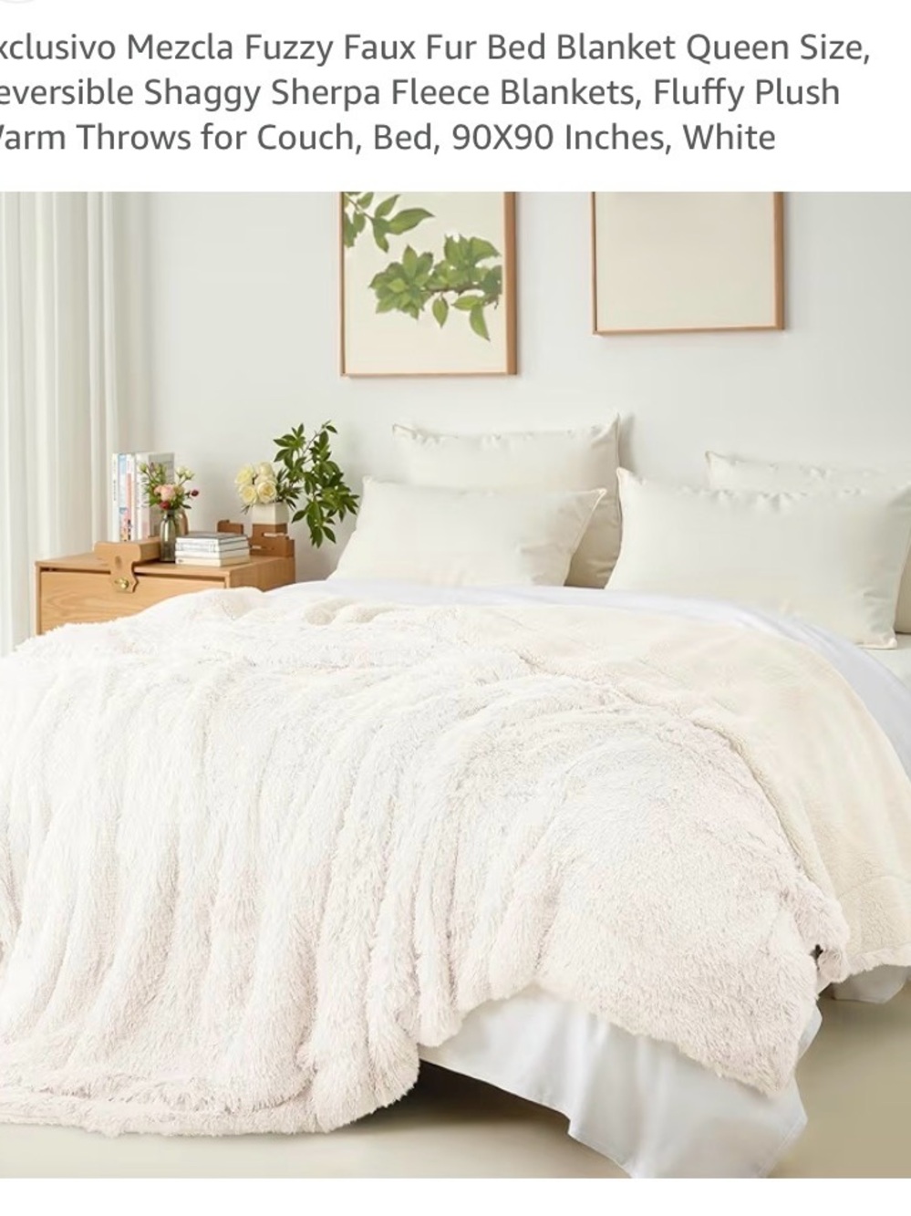 Plush Fuzzy Faux Fur Throw Blanket in White - Soft Reversible Comfort